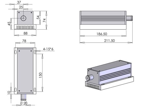 515nm Green DPSS Laser, T6 Series Laser - Dimension