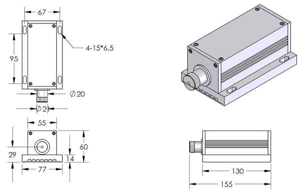 491nm Blue DPSS Laser, T5 Series Laser - Dimension